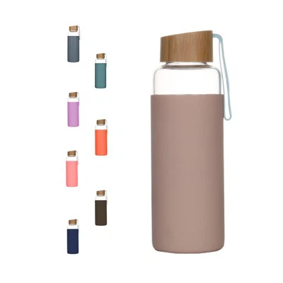 Sticlă de apă din sticlă de băut direct de 550 ml, cu capac din bambus, cu logo personalizat